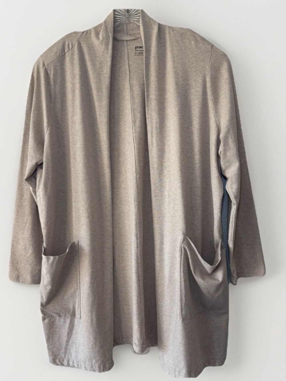 Pact Womens Airplane Open Front Cardigan Size XL Tan Organic Cotton Pockets Flaw